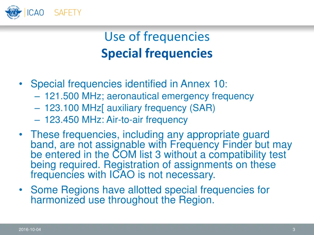 use of frequencies special frequencies
