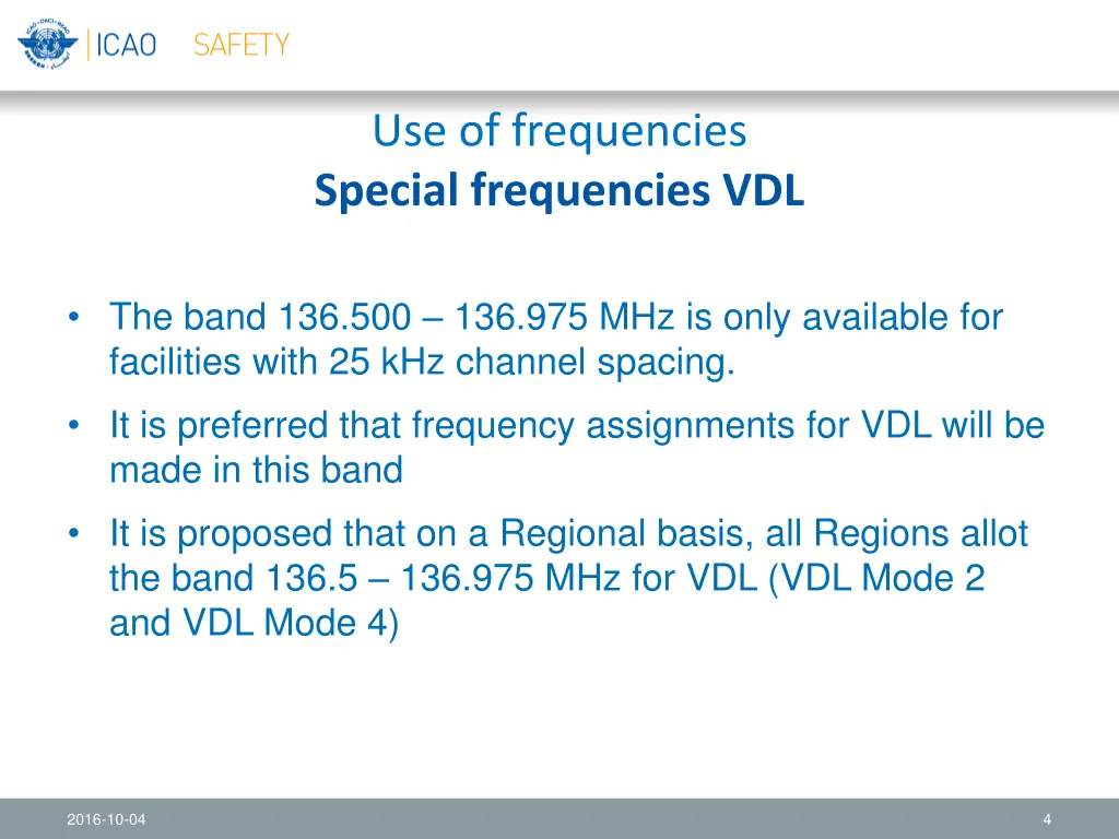 use of frequencies special frequencies vdl