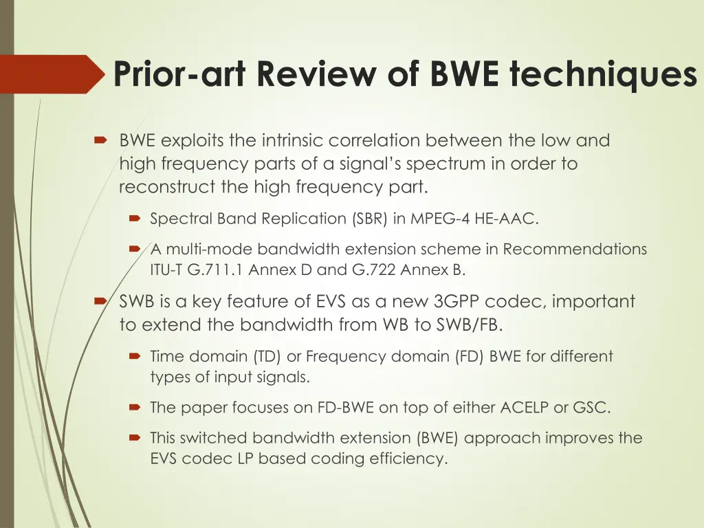 prior art review of bwe techniques