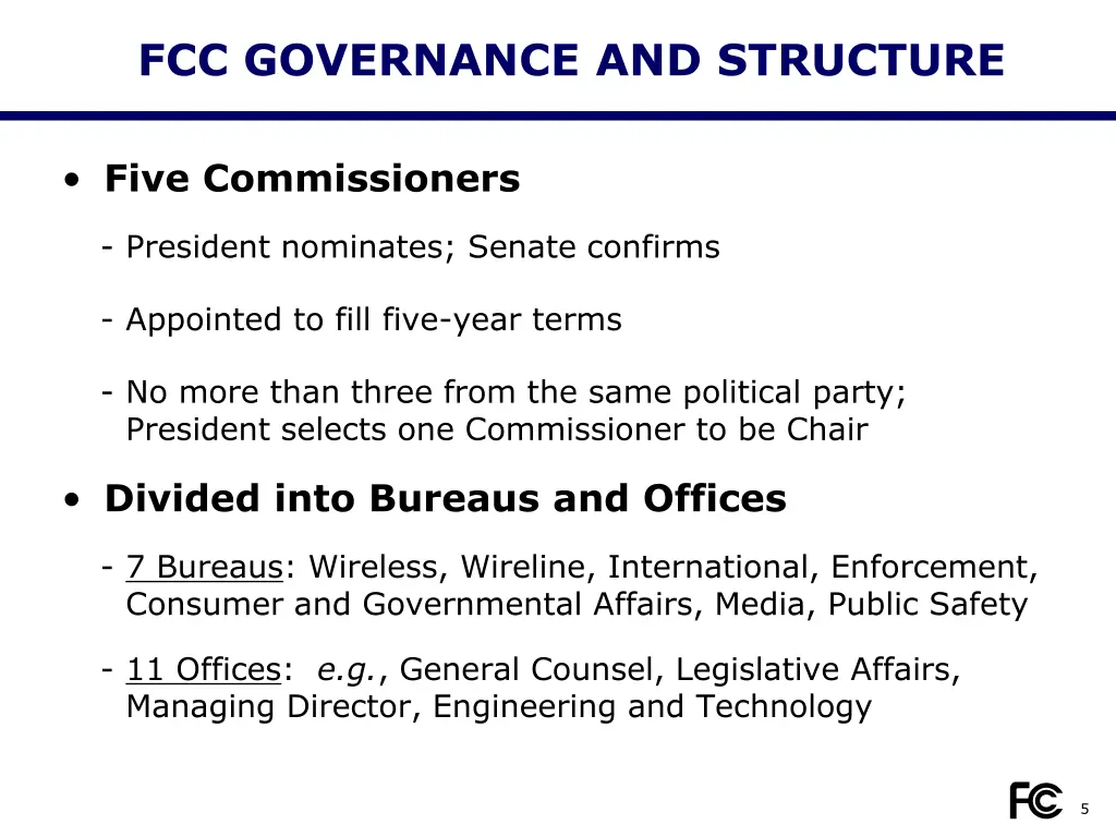 fcc governance and structure
