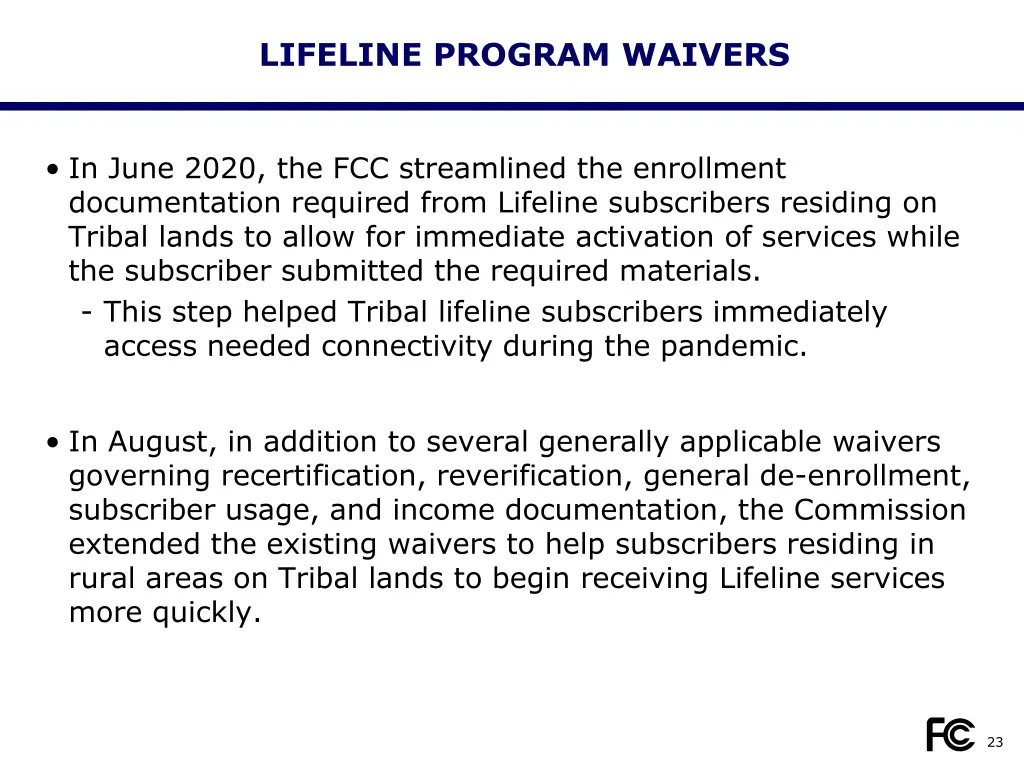 lifeline program waivers
