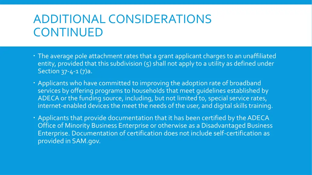 additional considerations continued