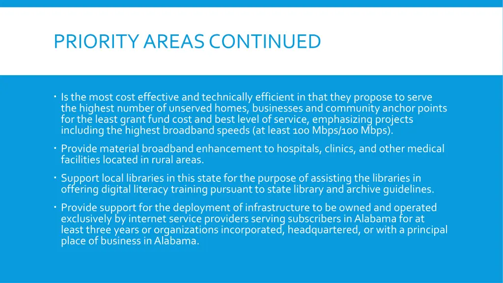 priority areas continued