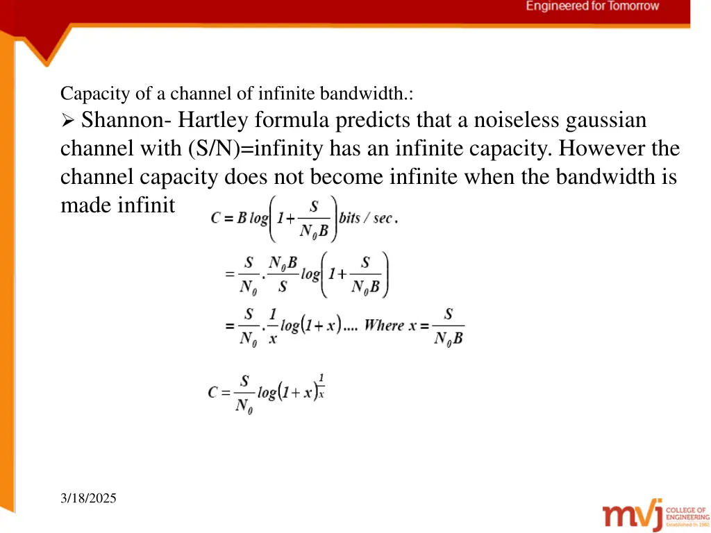 capacity of a channel of infinite bandwidth
