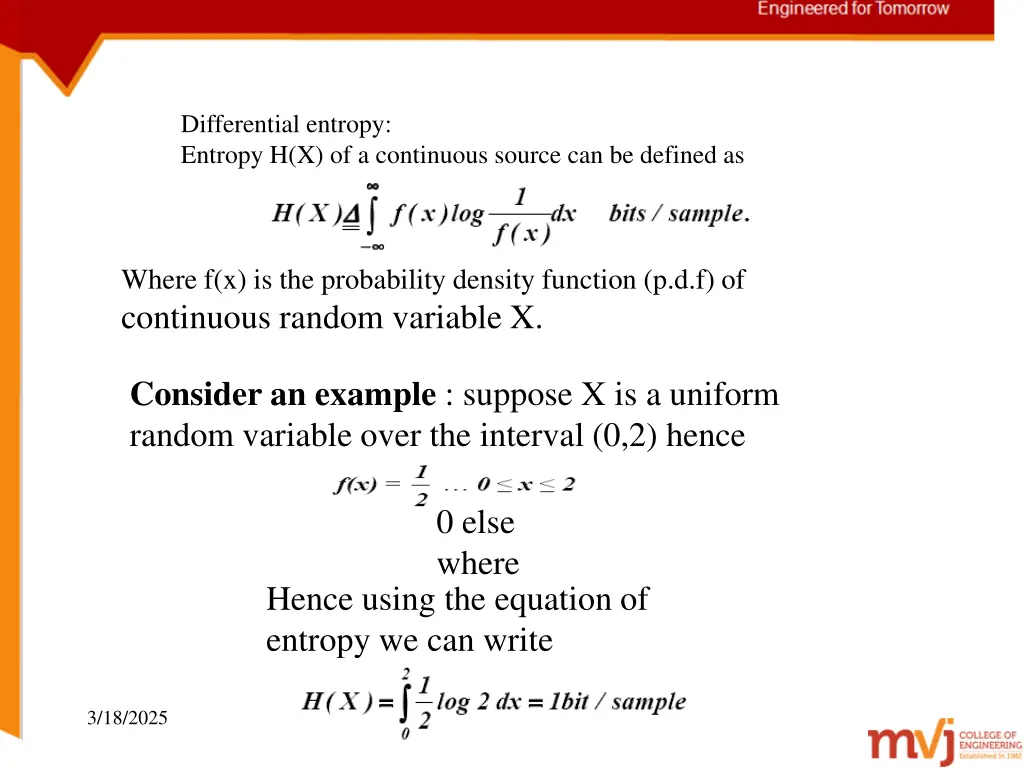 differential entropy entropy h x of a continuous