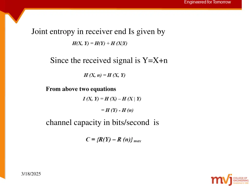 joint entropy in receiver end is given by