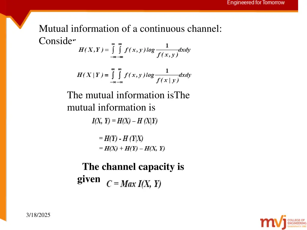 mutual information of a continuous channel