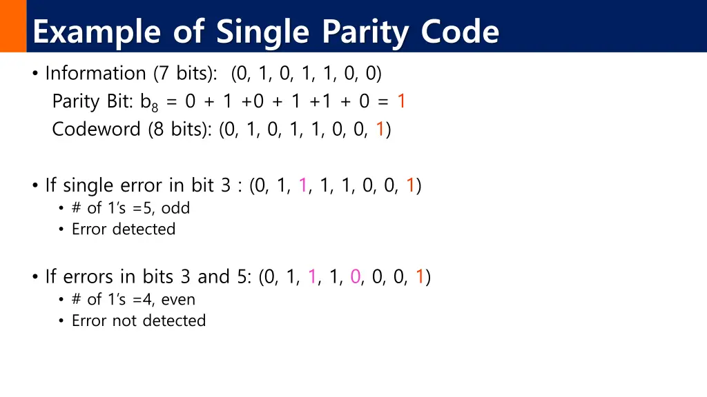 example of single parity code information 7 bits