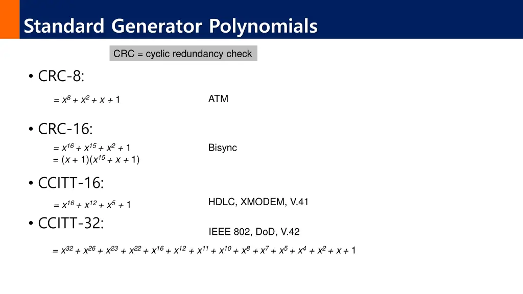 standard generator polynomials