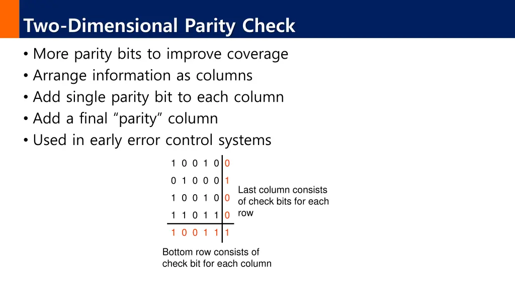 two dimensional parity check more parity bits