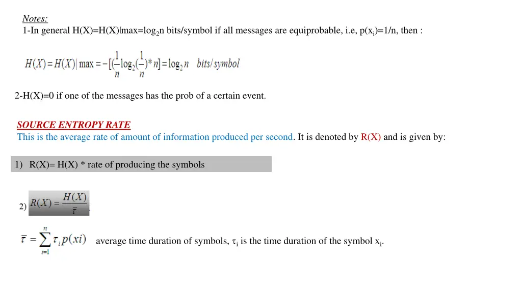 notes 1 in general h x h x max log 2 n bits