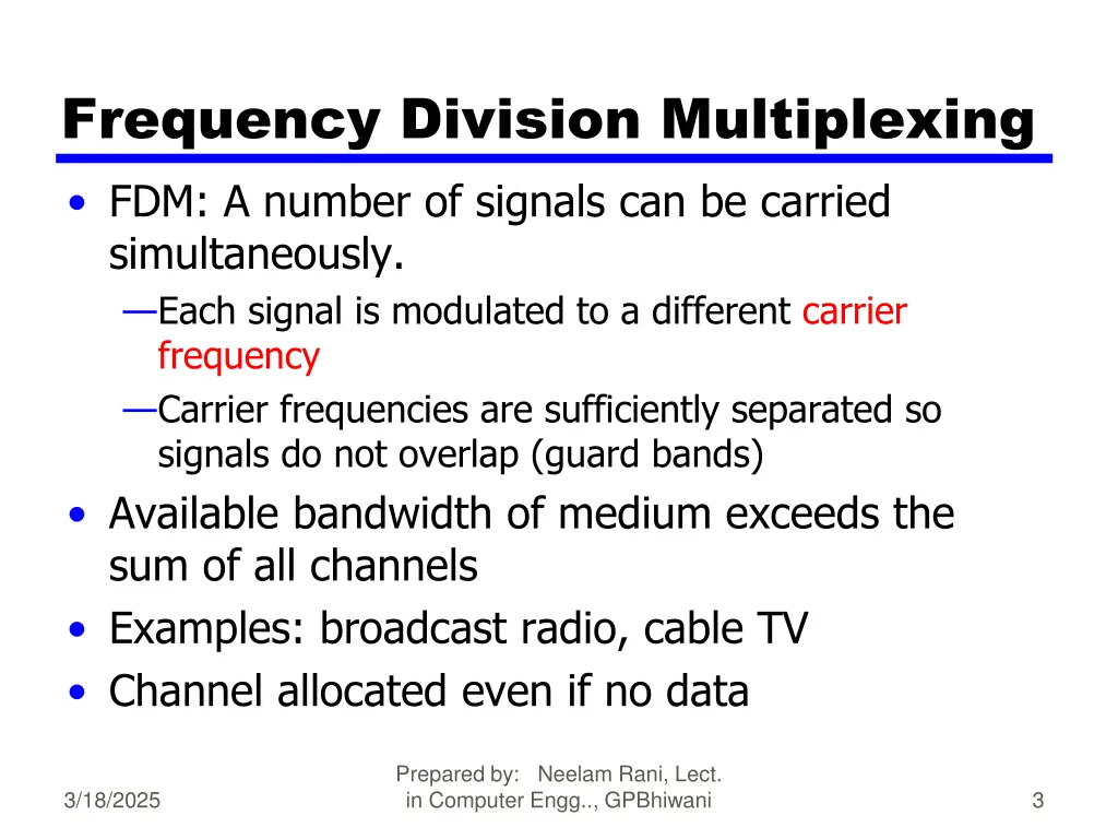frequency division multiplexing fdm a number