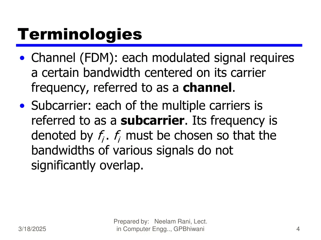 terminologies channel fdm each modulated signal