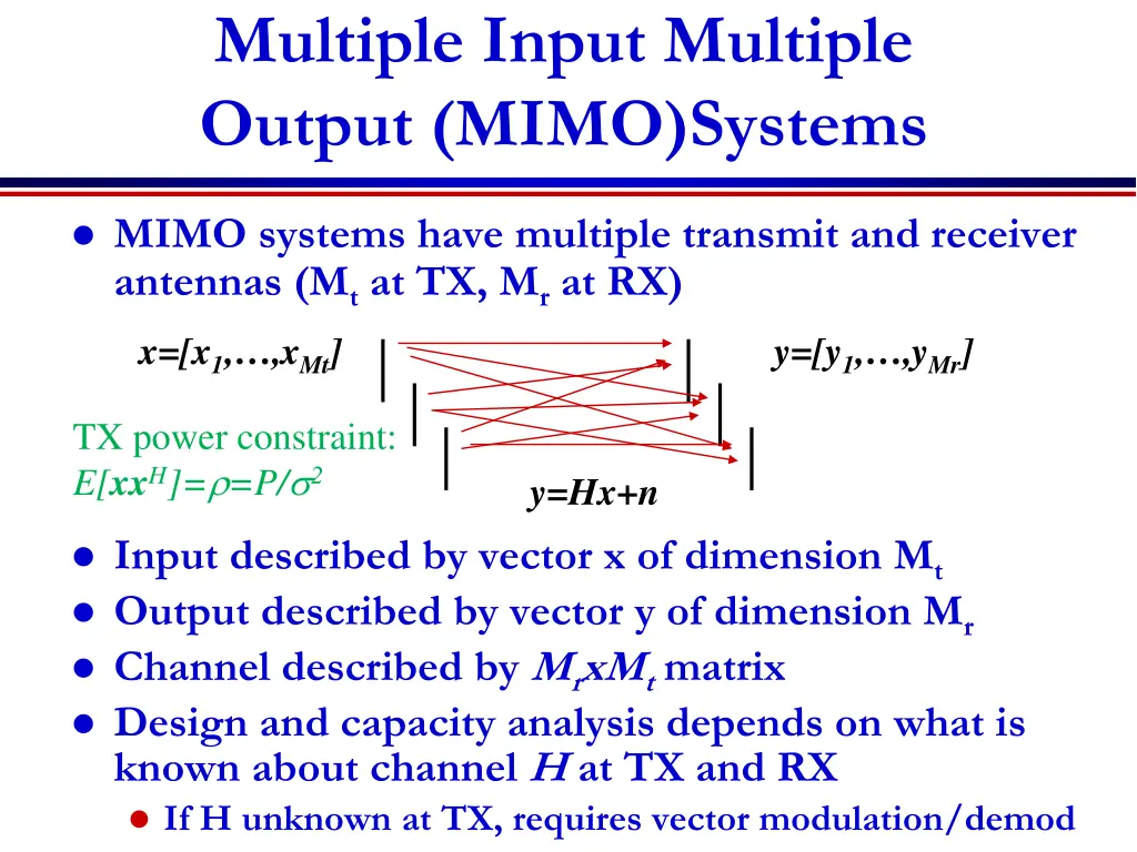 multiple input multiple output mimo systems
