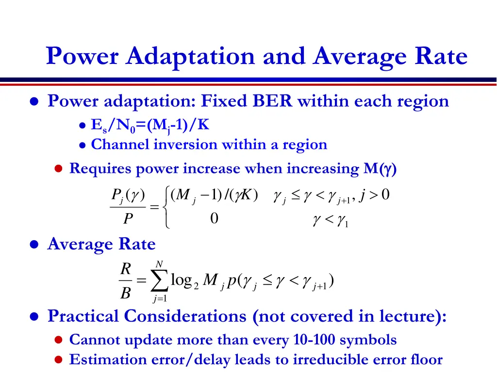 power adaptation and average rate