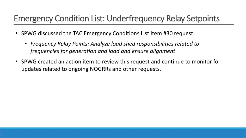 emergency condition list underfrequency relay