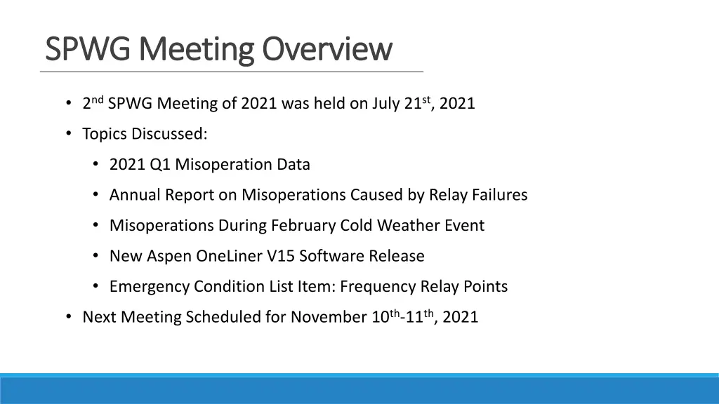 spwg meeting overview spwg meeting overview