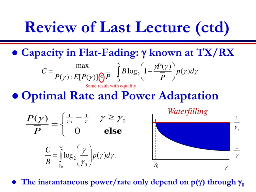 review of last lecture ctd