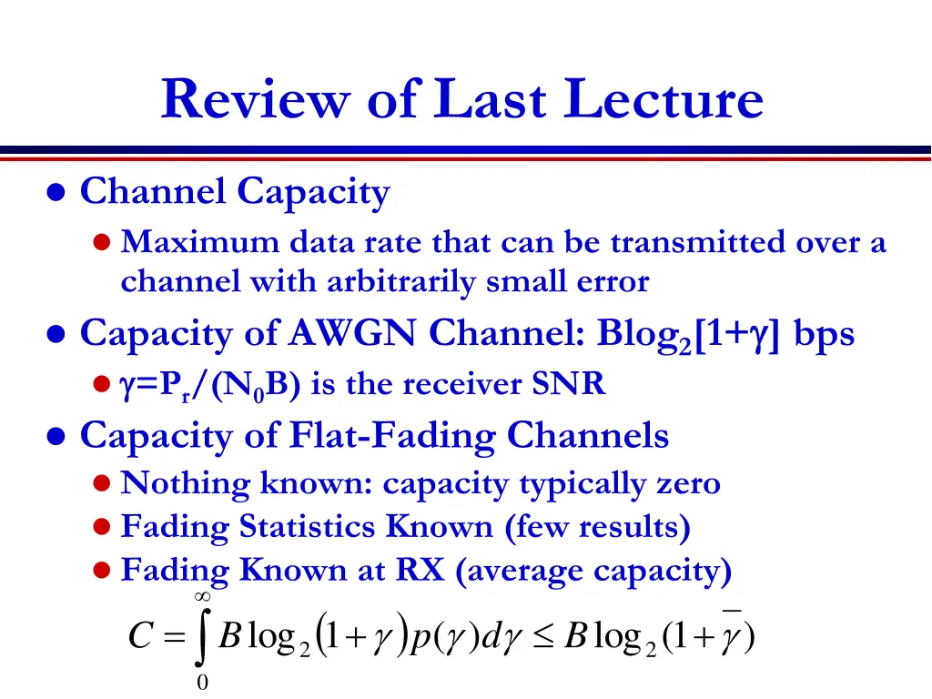 review of last lecture