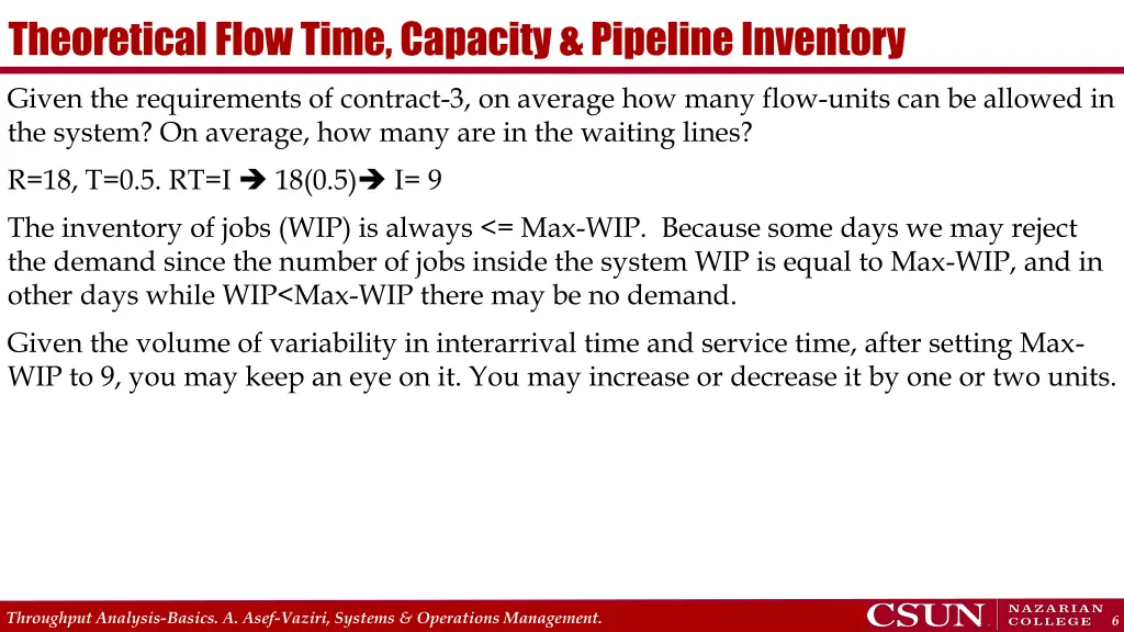 theoretical flow time capacity pipeline inventory