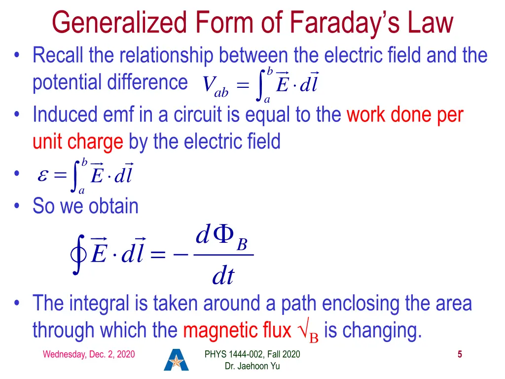 generalized form of faraday s law recall