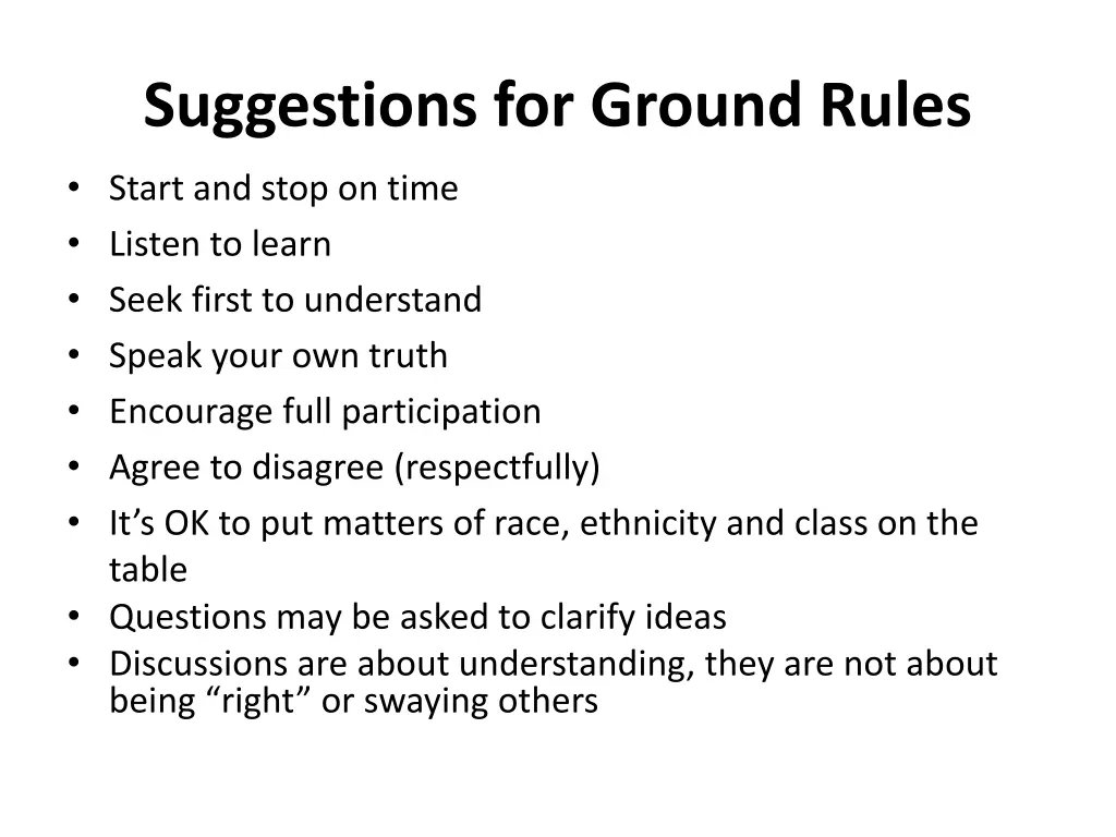 suggestions for ground rules