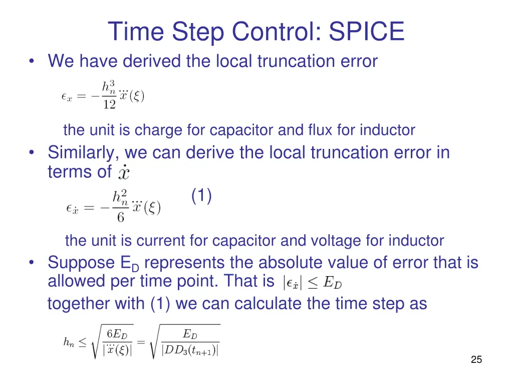 time step control spice we have derived the local