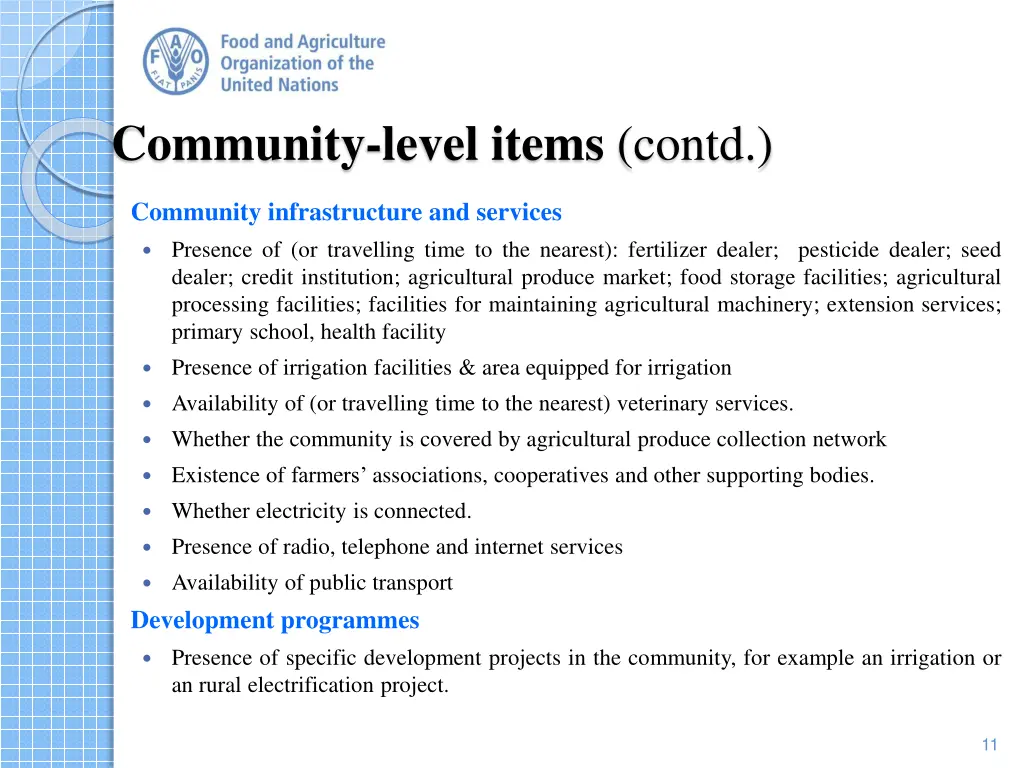 community level items contd