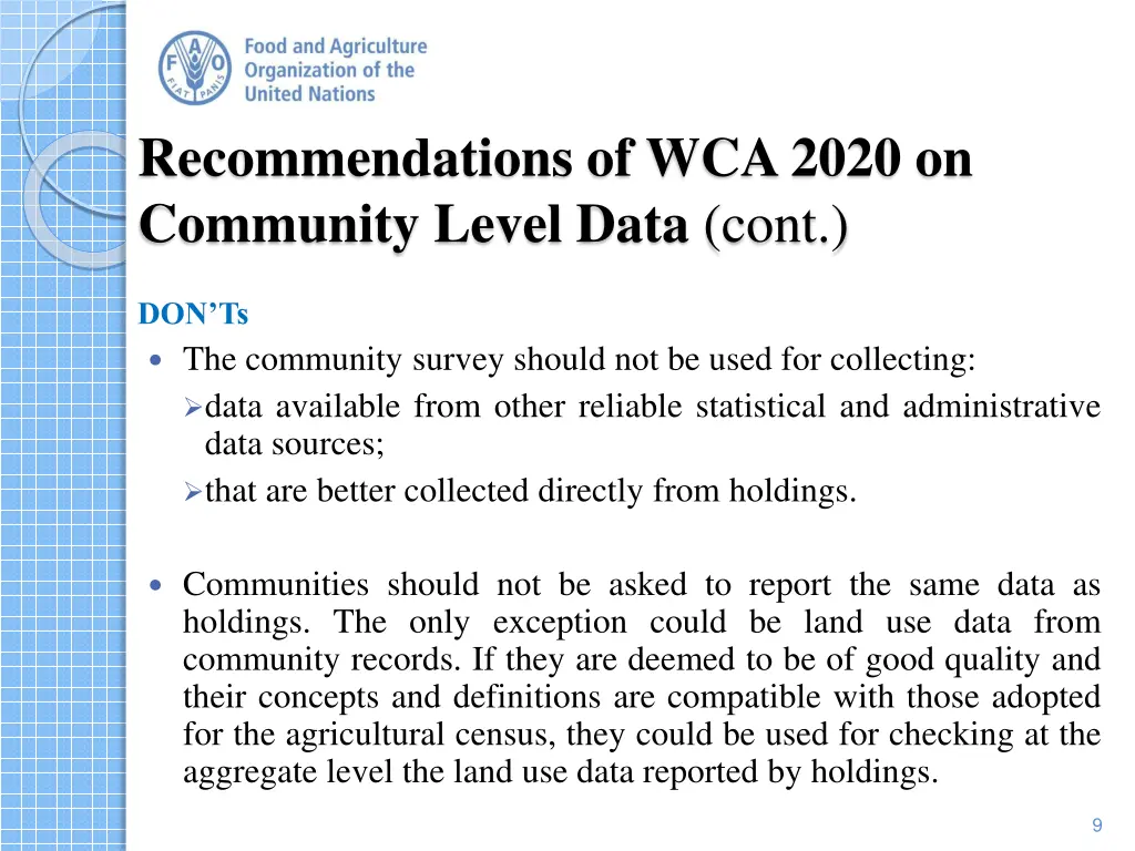 recommendations of wca 2020 on community level 1