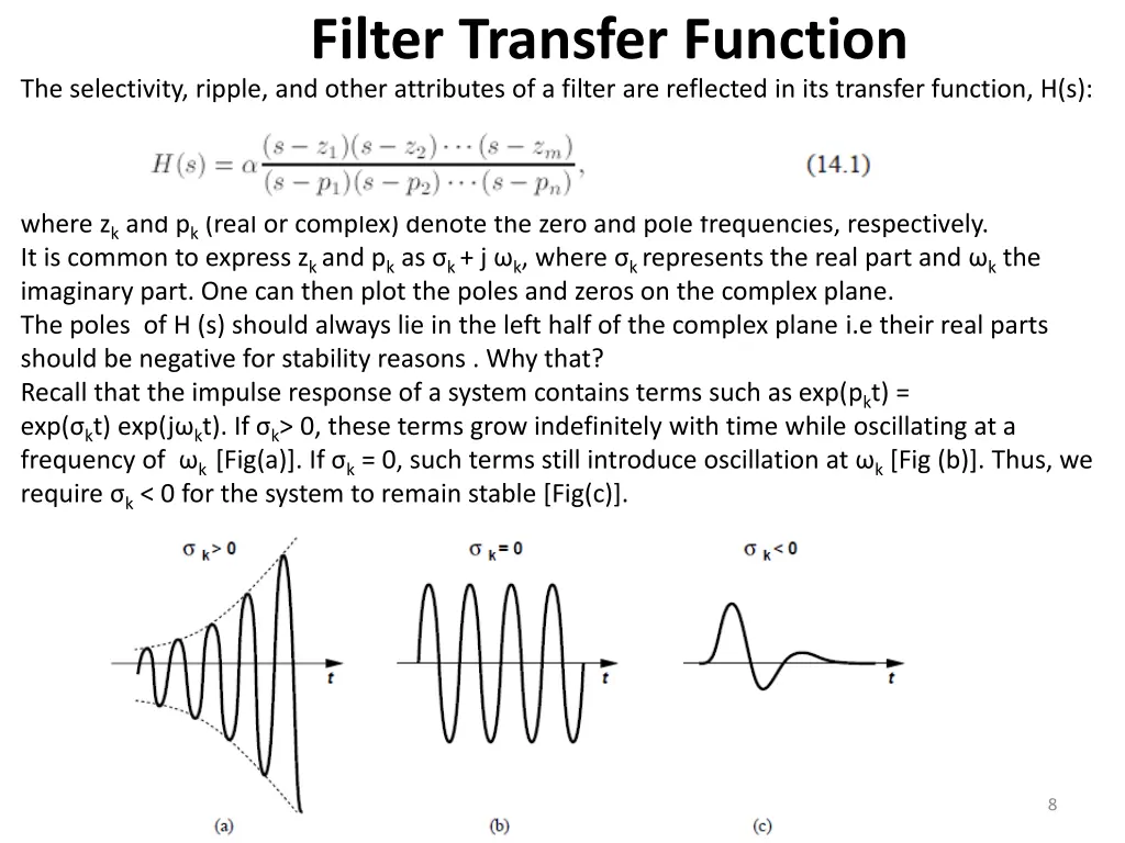 filter transfer function the selectivity ripple