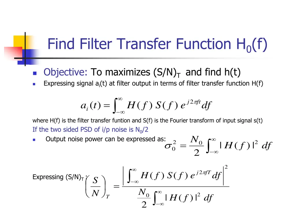 find filter transfer function h 0 f