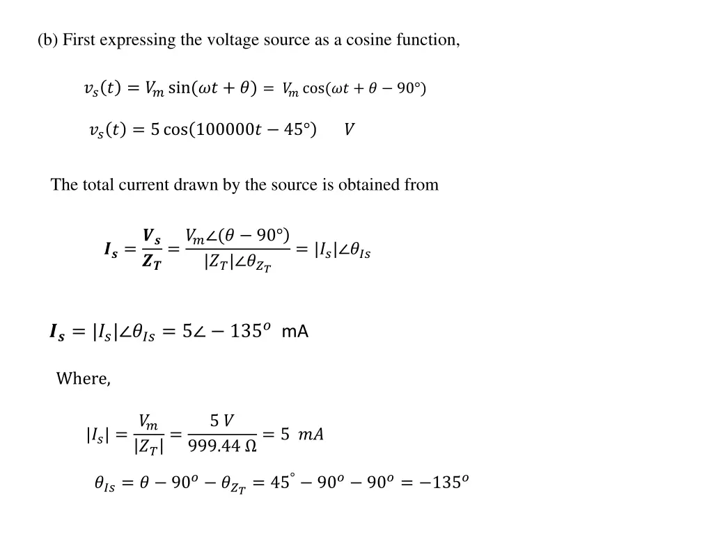 b first expressing the voltage source as a cosine