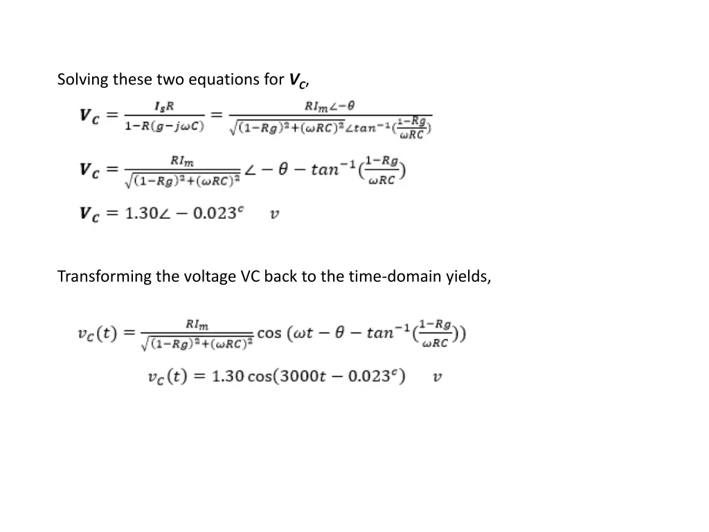 solving these two equations for v c