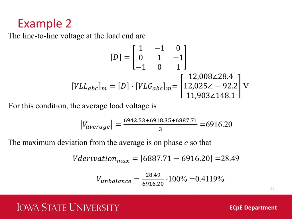 example 2 the line to line voltage at the load