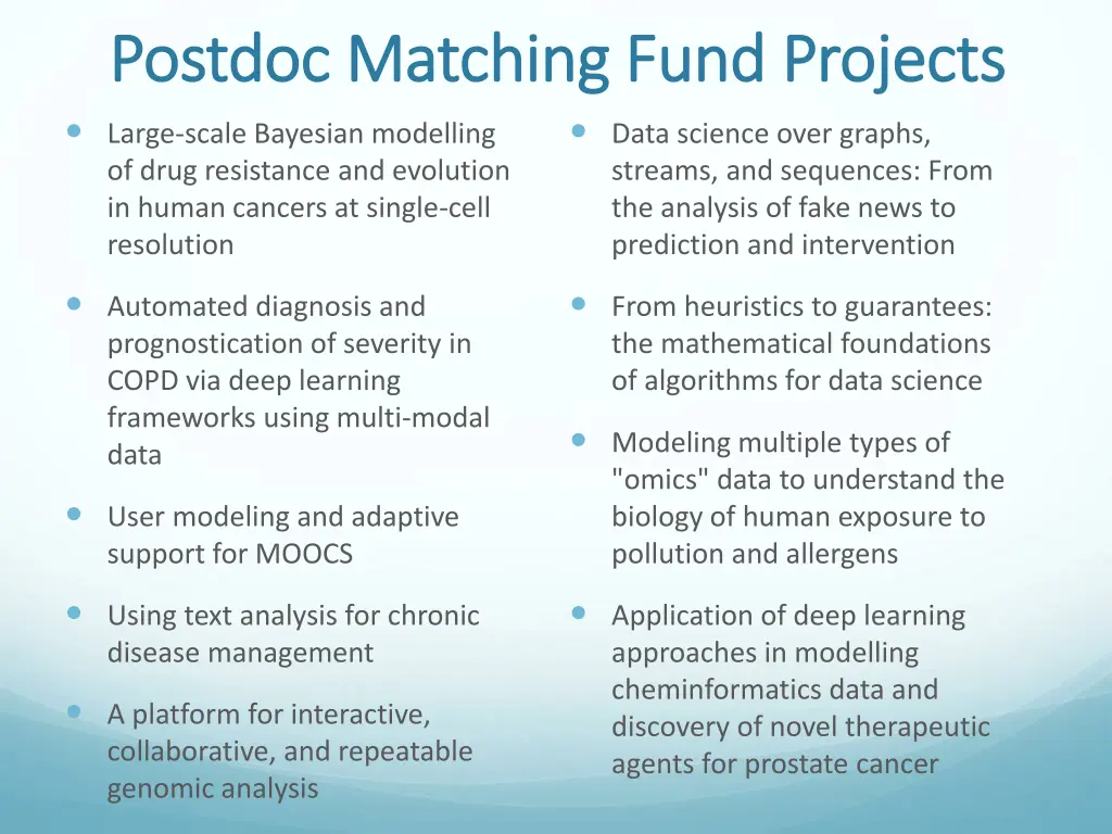 postdoc postdoc matching fund projects matching