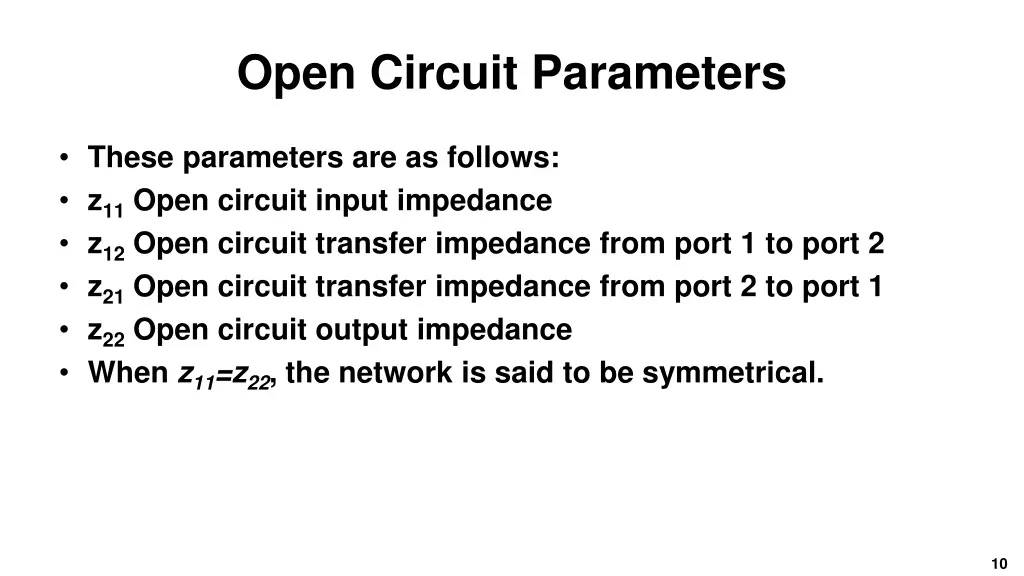 open circuit parameters