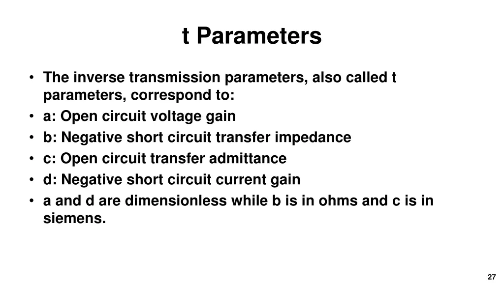 t parameters
