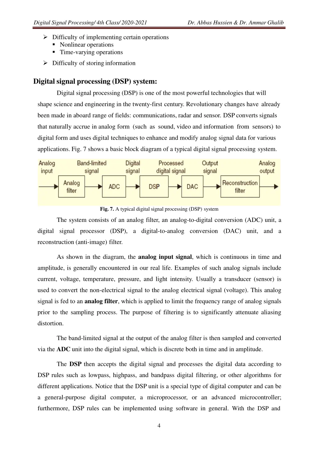 digital signal processing 4th class 2020 2021 1