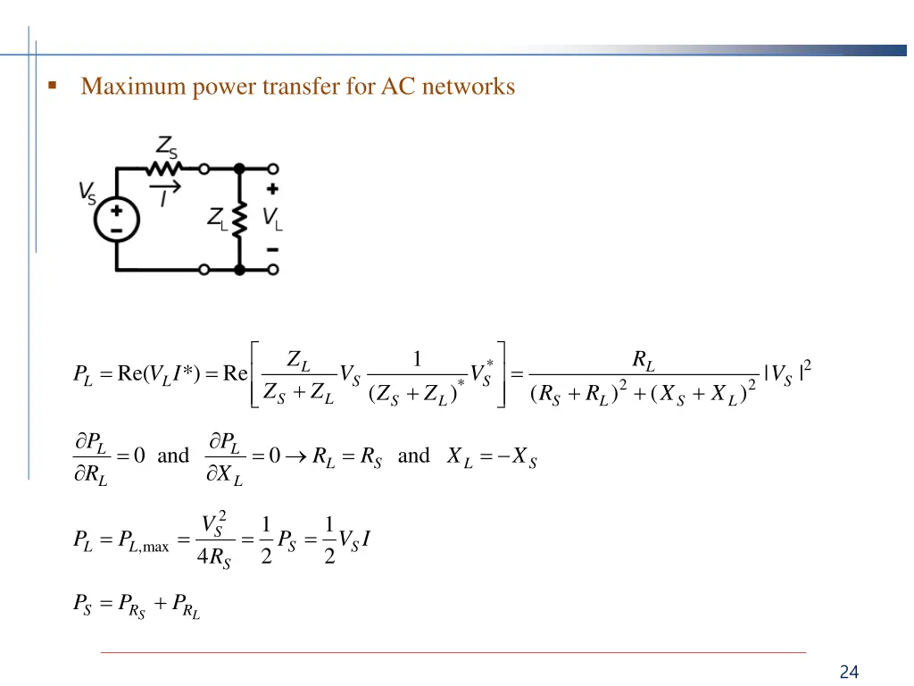maximum power transfer for ac networks