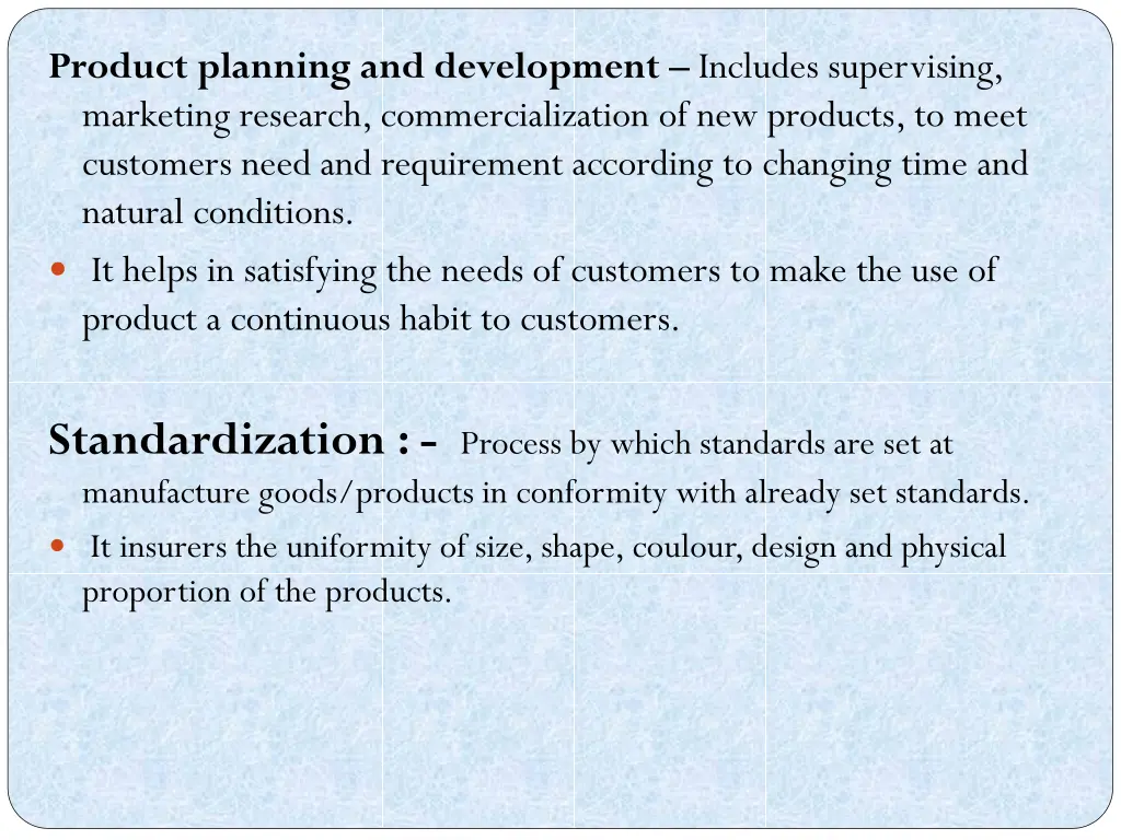 product planning and development includes