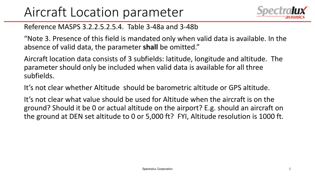 aircraft location parameter reference masps
