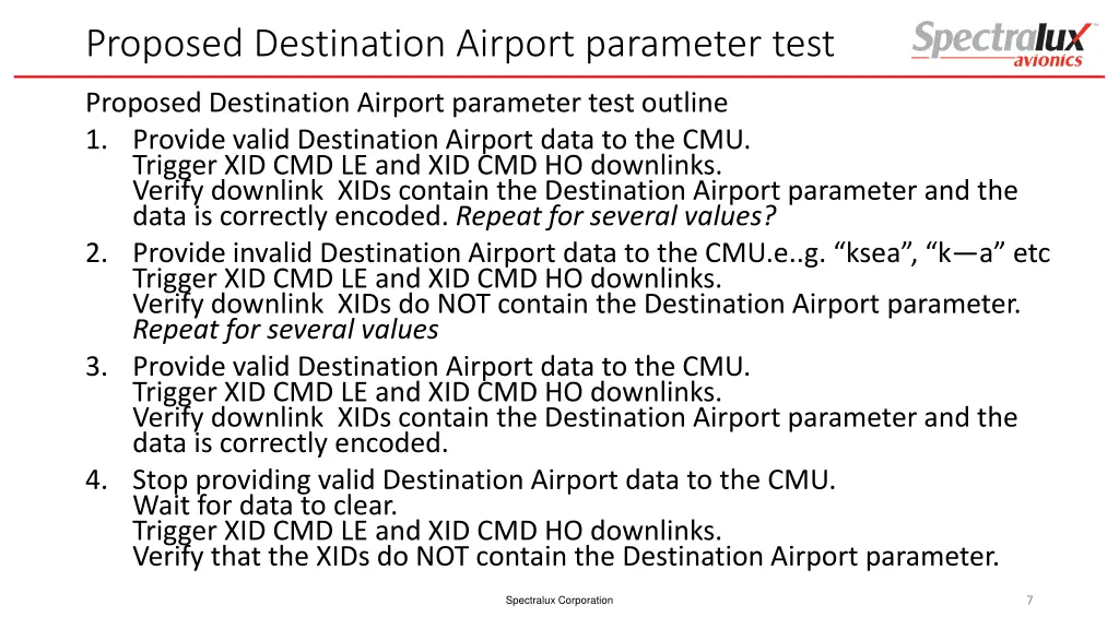proposed destination airport parameter test