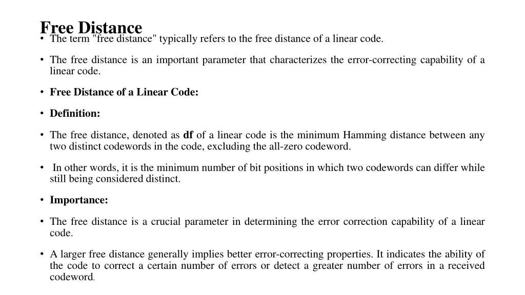free distance the term free distance typically