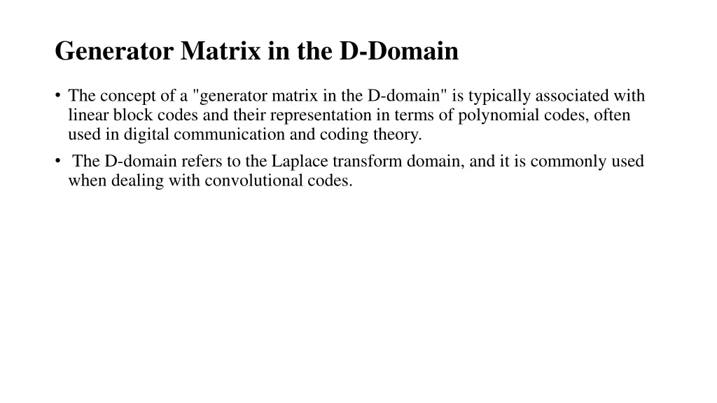 generator matrix in the d domain