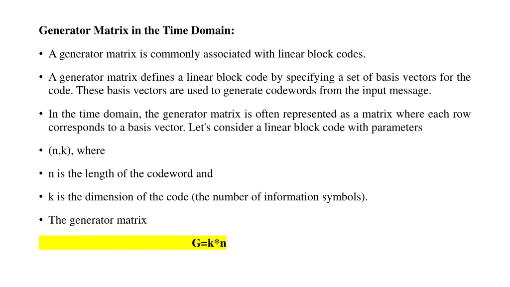 generator matrix in the time domain