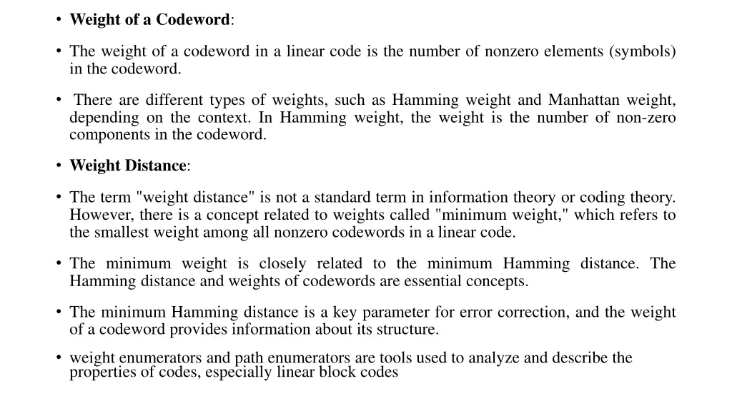 weight of a codeword