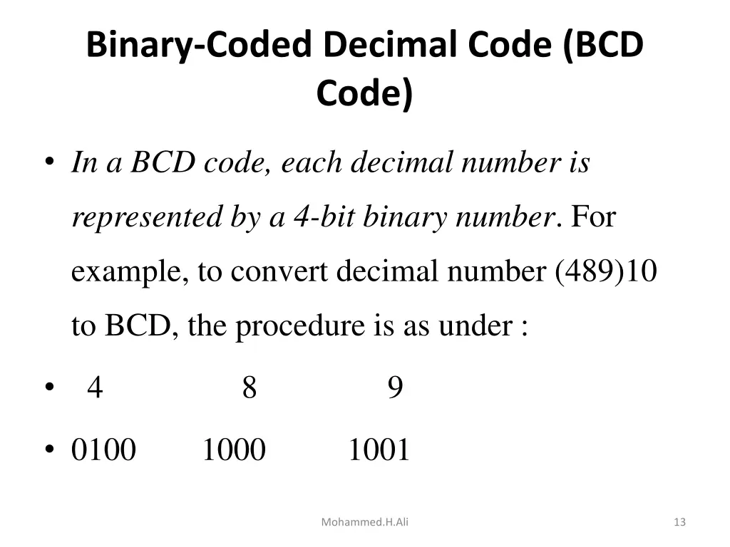 binary coded decimal code bcd code