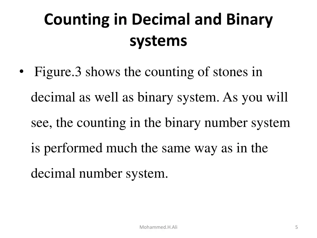 counting in decimal and binary systems