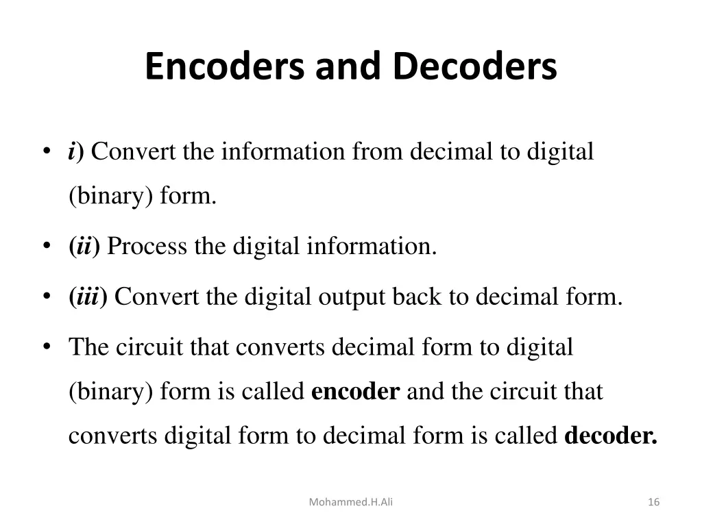 encoders and decoders