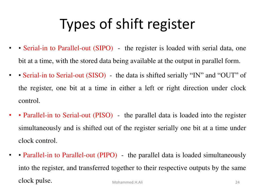 types of shift register